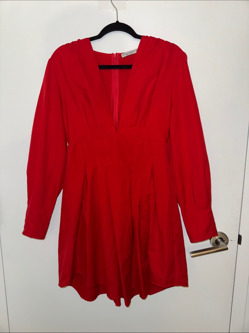 ASOS Red V-Neck Mini Dress with Long Sleeves